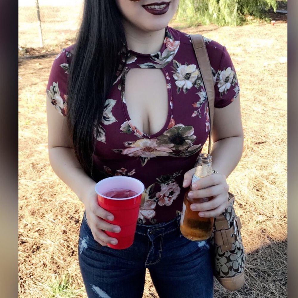Burgundy Floral Bodysuit